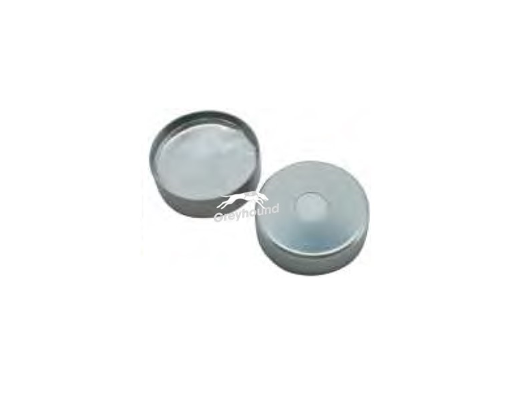 Picture of 20mm Magnetic Crimp Cap, Silver with Aluminium Foil/White Silicone Septa, 6mm hole, 3mm, (Shore A 50)